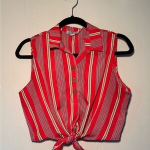 FAVLUX Red Striped Button-Down Sleeveless Top